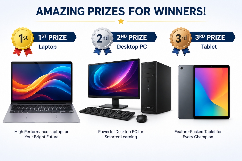 Smarto Olympiad Amazing Prizes - Laptop, Desktop PC, Tablet
